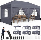 10x20 Pop up Canopy Tent with 6 Sidewalls, Outdoor Canopy with Windows & Roller Bag, Party Tent for Commercial