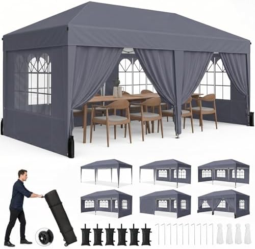 10x20 Pop up Canopy Tent with 6 Sidewalls, Outdoor Canopy with Windows & Roller Bag, Party Tent for Commercial