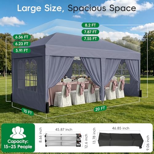 10x20 Pop up Canopy Tent with 6 Sidewalls, Outdoor Canopy with Windows & Roller Bag, Party Tent for Commercial, alternate