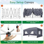10x20 Pop up Canopy Tent with 6 Sidewalls, Outdoor Canopy with Windows & Roller Bag, Party Tent for Commercial, alternate