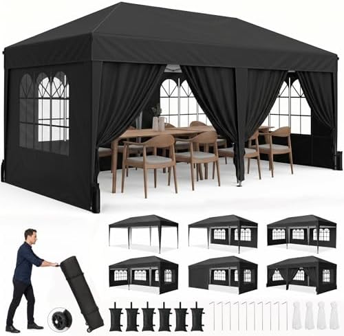 10x20 Pop up Canopy Tent with 6 Sidewalls, Outdoor Canopy with Windows & Roller Bag, Party Tent for Commercial