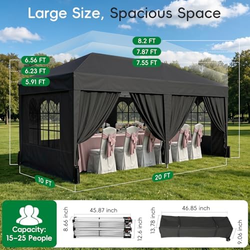 10x20 Pop up Canopy Tent with 6 Sidewalls, Outdoor Canopy with Windows & Roller Bag, Party Tent for Commercial, alternate