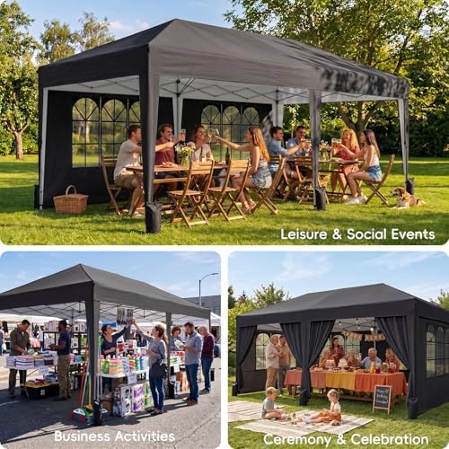 10x20 Pop up Canopy Tent with 6 Sidewalls, Outdoor Canopy with Windows & Roller Bag, Party Tent for Commercial, alternate