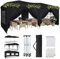 10x20 Pop Up Canopy Tent with 6 Sidewalls, Party Tent, Black in Black