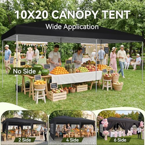 10x20 Pop Up Canopy Tent with 6 Sidewalls, Party Tent, Black in Black, alternate view 4