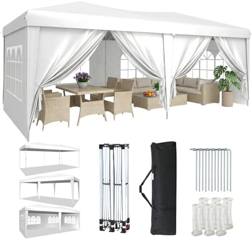 10x20 Pop Up Canopy Tent with 6 Sidewalls, Party Tent, White in White