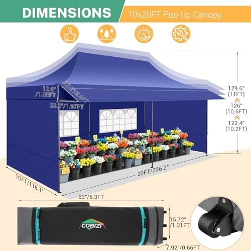 10x20 Pop Up Canopy Tent with Awning & Sidewalls, Heavy Duty Commercial 10X20 Canopy Tents Instant Waterproof, alternate view