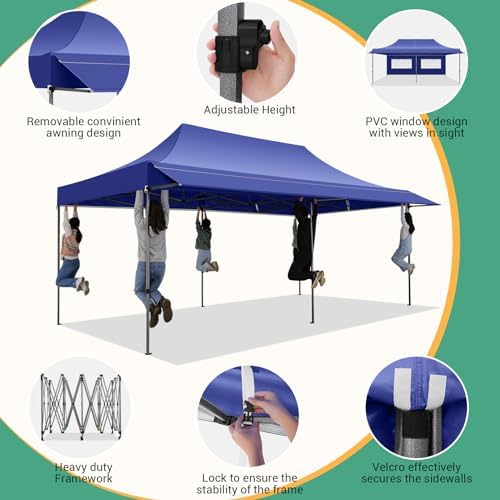 10x20 Pop Up Canopy Tent with Awning & Sidewalls, Heavy Duty Commercial 10X20 Canopy Tents Instant Waterproof, alternate view