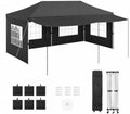 10x20 Pop Up Canopy Tent with Sidewalls, Heavy Duty Party Canopy, Dark Gray in Dark Gray with Awning