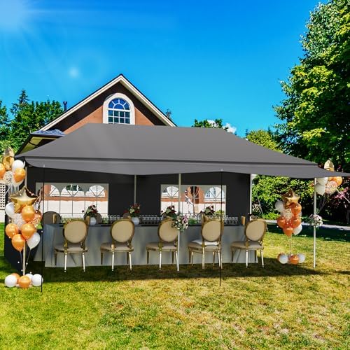 10x20 Pop Up Canopy Tent with Sidewalls, Heavy Duty Party Canopy, Dark Gray in Dark Gray with Awning, alternate view 2