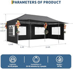 10x20 Pop Up Canopy Tent with Sidewalls, Heavy Duty Party Canopy, Dark Gray in Dark Gray with Awning, alternate view 3