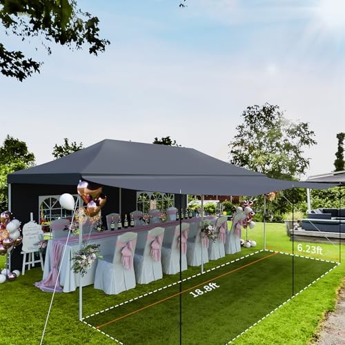 10x20 Pop Up Canopy Tent with Sidewalls, Heavy Duty Party Canopy, Dark Gray in Dark Gray with Awning, alternate view 4