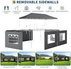 10x20 Pop Up Canopy Tent with Sidewalls, Heavy Duty Party Canopy, Dark Gray in Dark Gray with Awning, alternate view 6