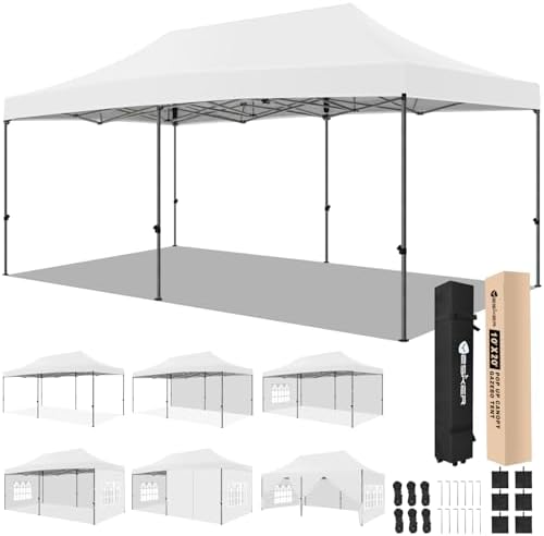 10x20 Pop Up Canopy Tent with Sidewalls Instant Outdoor Canopy, Waterproof & UV Protection, Easy Setup