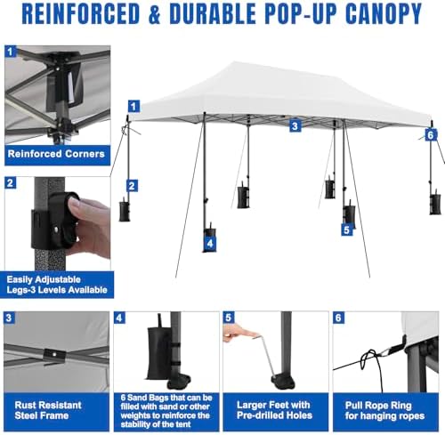 10x20 Pop Up Canopy Tent with Sidewalls Instant Outdoor Canopy, Waterproof & UV Protection, Easy Setup, alternate view 5