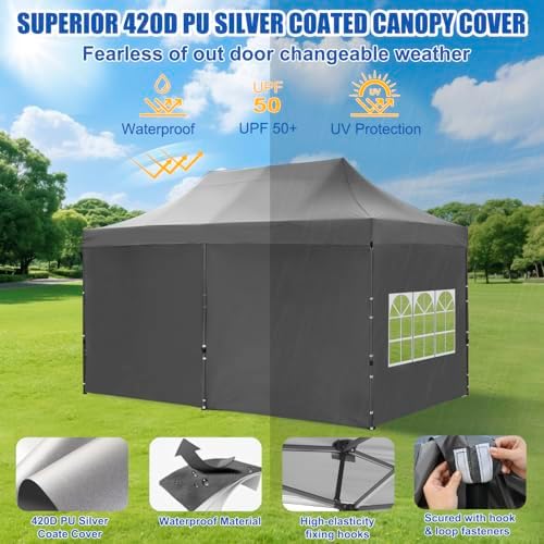 10x20 Pop Up Canopy Tent with Sidewalls Instant Outdoor Canopy, Waterproof & UV Protection, Easy Setup, alternate view 3