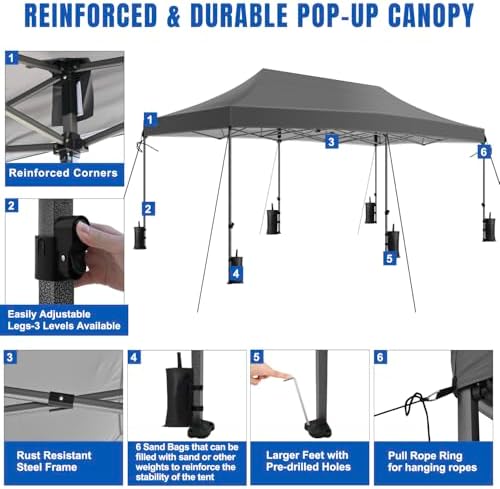 10x20 Pop Up Canopy Tent with Sidewalls Instant Outdoor Canopy, Waterproof & UV Protection, Easy Setup, alternate view 5