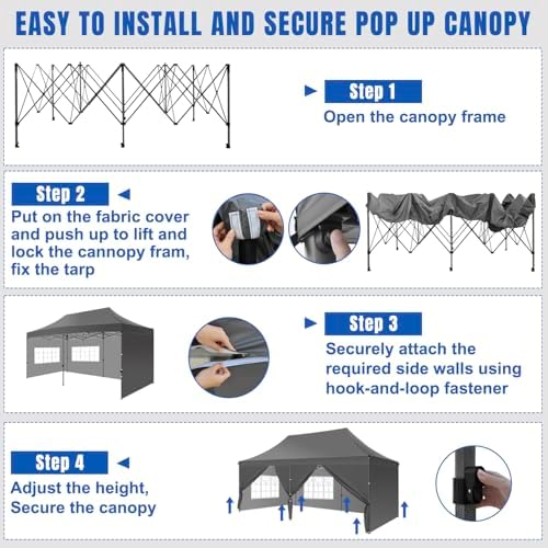 10x20 Pop Up Canopy Tent with Sidewalls Instant Outdoor Canopy, Waterproof & UV Protection, Easy Setup, alternate view 6