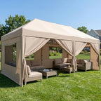 10x20 Pop up Canopy Tent with Sidewalls & Mesh Window Beige