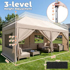 10x20 Pop up Canopy Tent with Sidewalls & Mesh Window Beige, alternate view 2