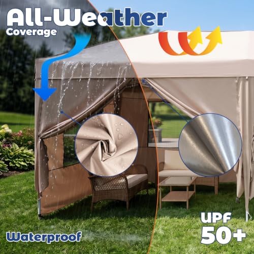 10x20 Pop up Canopy Tent with Sidewalls & Mesh Window Beige, alternate view 3