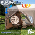 10x20 Pop up Canopy Tent with Sidewalls & Mesh Window Beige, alternate view 3