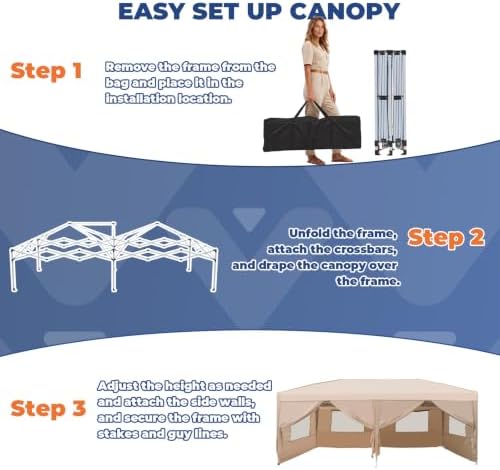 10x20 Pop up Canopy Tent with Sidewalls & Mesh Window Beige, alternate view 6
