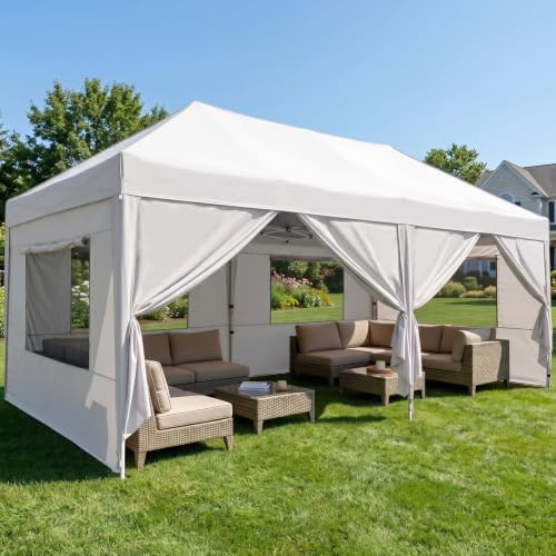 10x20 Pop up Canopy Tent with Sidewalls & Mesh Window White