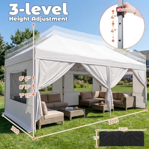 10x20 Pop up Canopy Tent with Sidewalls & Mesh Window White, alternate view 2