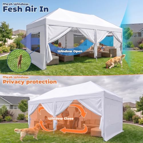 10x20 Pop up Canopy Tent with Sidewalls & Mesh Window White, alternate view 4
