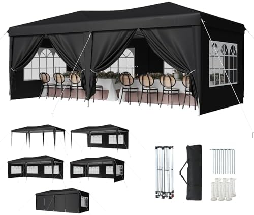 10x20 Pop Up Canopy Tent with Sidewalls, One-Push Instant Setup Waterproof Outdoor Canopy, 3 Adjustable Height
