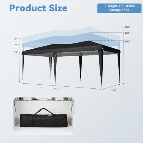 10x20 Pop Up Canopy Tent with Sidewalls, One-Push Instant Setup Waterproof Outdoor Canopy, 3 Adjustable Height, alternate