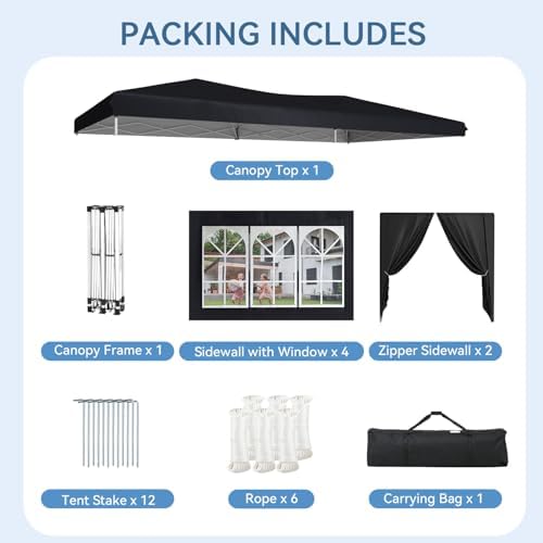 10x20 Pop Up Canopy Tent with Sidewalls, One-Push Instant Setup Waterproof Outdoor Canopy, 3 Adjustable Height, alternate