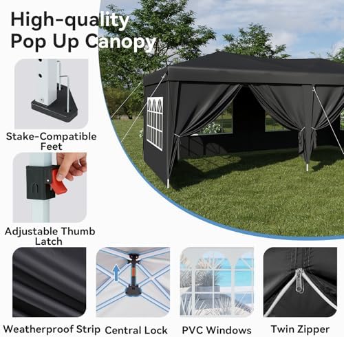 10x20 Pop Up Canopy Tent with Sidewalls, One-Push Instant Setup Waterproof Outdoor Canopy, 3 Adjustable Height, alternate