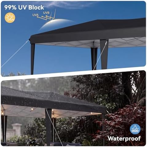 10x20 Pop Up Canopy Tent with Sidewalls, One-Push Instant Setup Waterproof Outdoor Canopy, 3 Adjustable Height, alternate