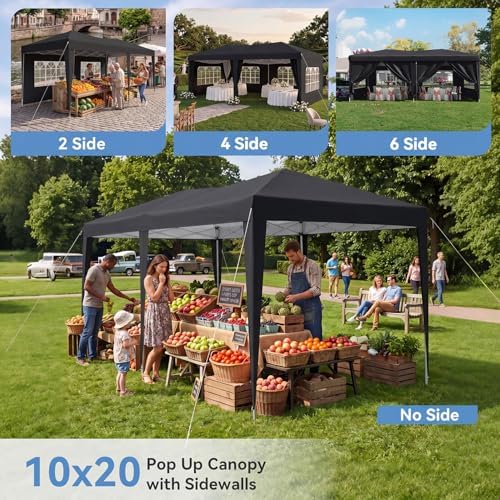 10x20 Pop Up Canopy Tent with Sidewalls, One-Push Instant Setup Waterproof Outdoor Canopy, 3 Adjustable Height, alternate