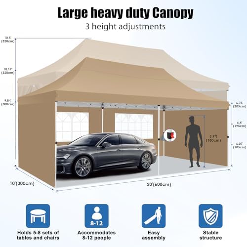 10x20 Pop Up Canopy Tent with Sidewalls, Waterproof Commercial Outdoor Instant Gazebo UV Protection 50+ Event, alternate view