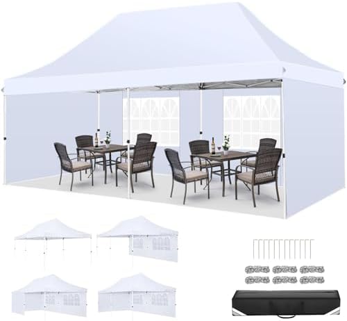 10x20 Pop Up Canopy Tent with Sidewalls, Waterproof Commercial Outdoor Instant Gazebo UV Protection 50+ Event