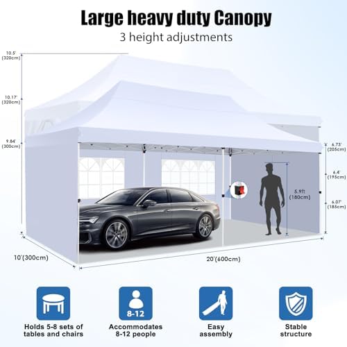 10x20 Pop Up Canopy Tent with Sidewalls, Waterproof Commercial Outdoor Instant Gazebo UV Protection 50+ Event, alternate view