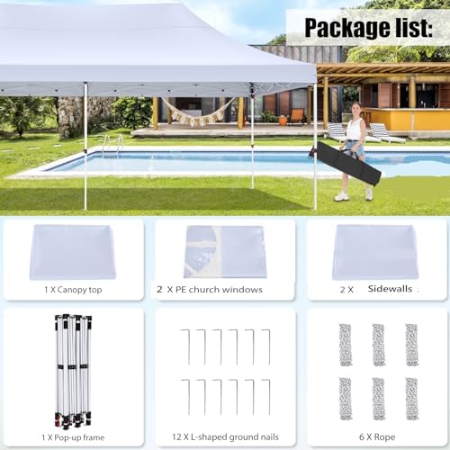 10x20 Pop Up Canopy Tent with Sidewalls, Waterproof Commercial Outdoor Instant Gazebo UV Protection 50+ Event, alternate view