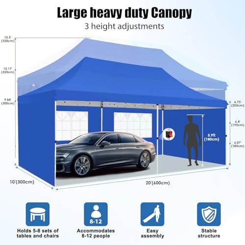 10x20 Pop Up Canopy Tent with Sidewalls, Waterproof Commercial Outdoor Instant Gazebo UV Protection 50+ Event, alternate view