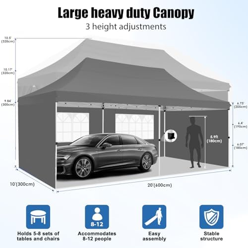 10x20 Pop Up Canopy Tent with Sidewalls, Waterproof Commercial Outdoor Instant Gazebo UV Protection 50+ Event, alternate view