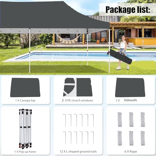 10x20 Pop Up Canopy Tent with Sidewalls, Waterproof Commercial Outdoor Instant Gazebo UV Protection 50+ Event, alternate view