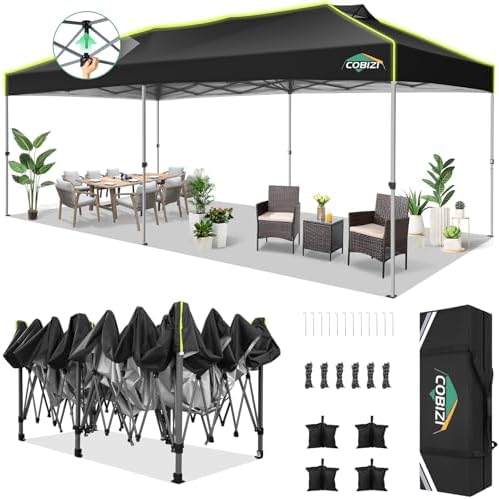 10x20 Pop Up Canopy Tent Without Removable Sidewalls, One Push Party Tent Outdoor Waterproof Event Canopy with