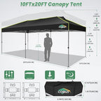 10x20 Pop Up Canopy Tent Without Removable Sidewalls, One Push Party Tent Outdoor Waterproof Event Canopy with, alternate