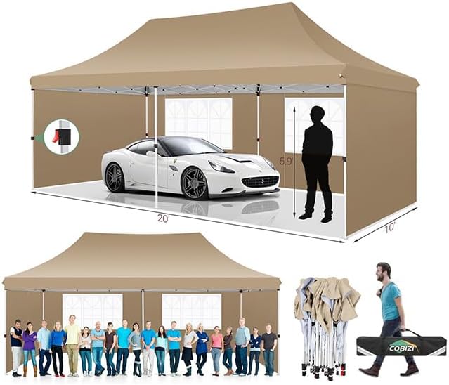 10x20 Pop up Canopy with 4 Removable Sidewalls, Outdoor Tents for Parties, Waterproof & UV50+, with Extra 4