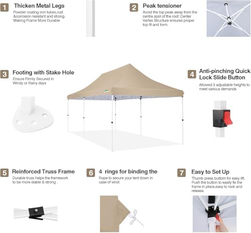 10x20 Pop up Canopy with 4 Removable Sidewalls, Outdoor Tents for Parties, Waterproof & UV50+, with Extra 4, alternate view 4