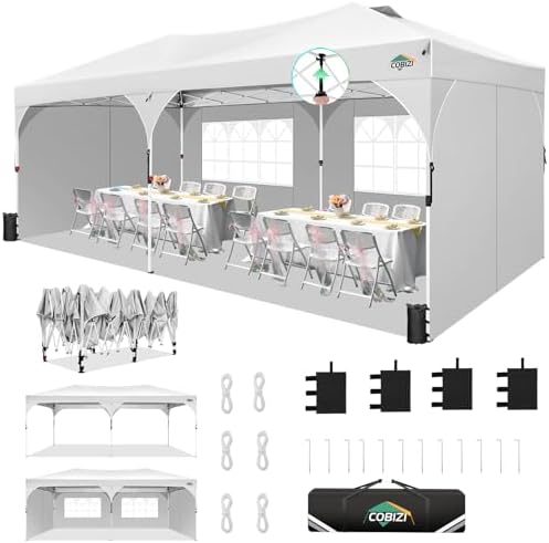10x20 Pop Up Canopy with 4 Sidewalls, 1-Person Setup, Waterproof