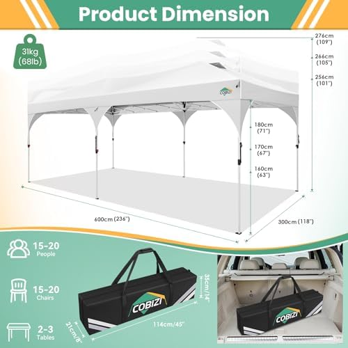 10x20 Pop Up Canopy with 4 Sidewalls, 1-Person Setup, Waterproof, alternate view 2