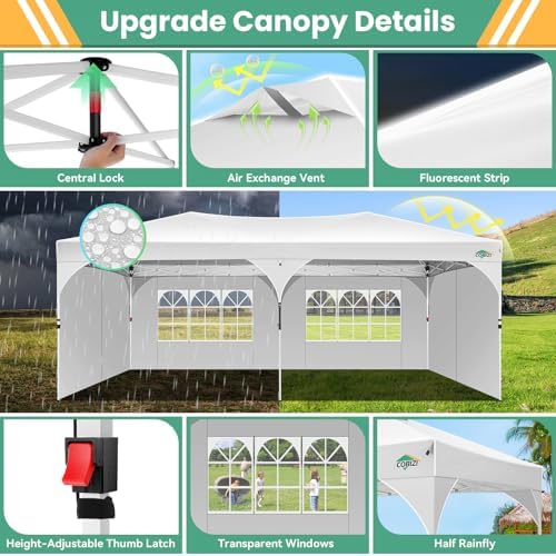 10x20 Pop Up Canopy with 4 Sidewalls, 1-Person Setup, Waterproof, alternate view 4